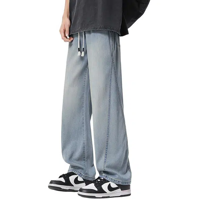 协协乐 高街垂感潮牌美式宽松直筒休闲长裤牛仔裤 男款