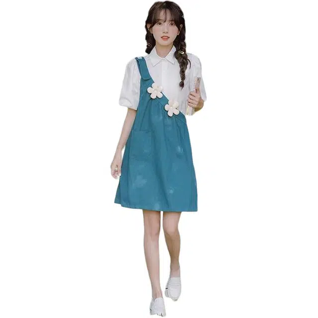 哒头下雨不愁 奶甜少女单肩背带连衣裙女夏季夏天森系小清新裙子小个子裙装套装 女款