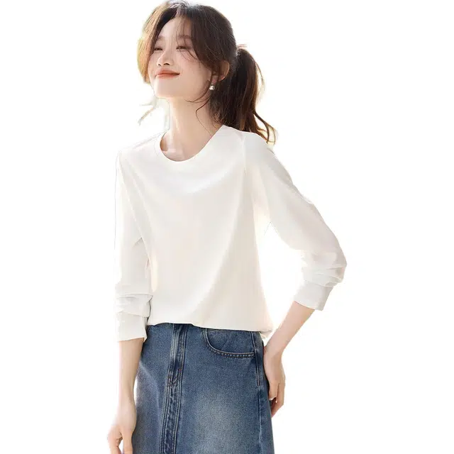 沫晗依美 舒适休闲百搭纯色长袖圆领套头卫衣 女款