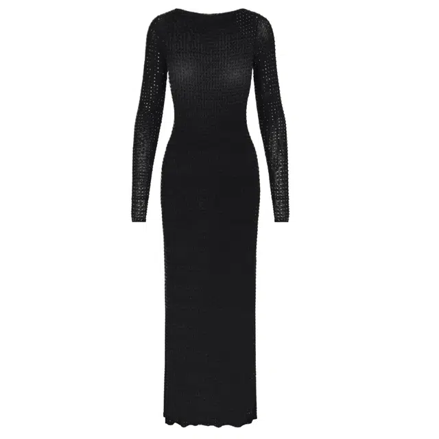 NAKED WARDROBE Crystal Open Back Gown Petite