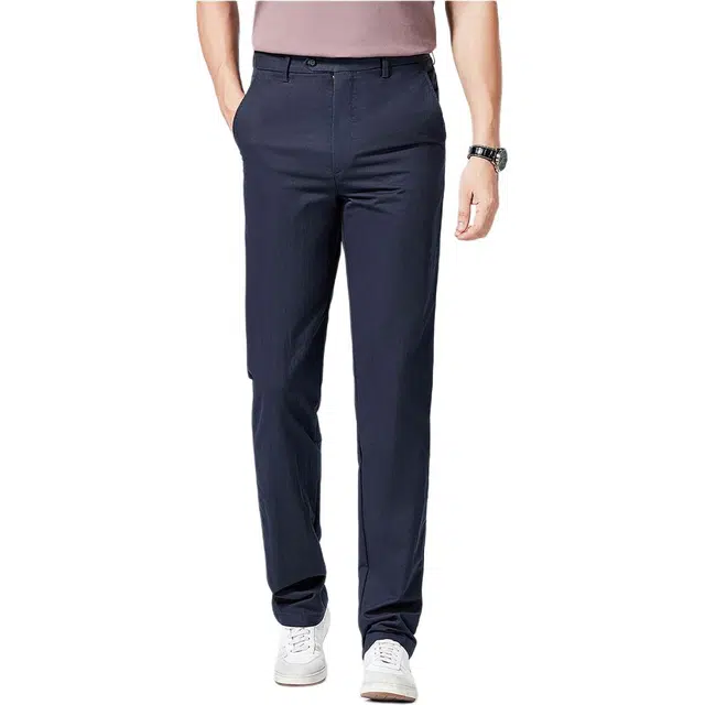 佛朗尼·齐拉 纯色直筒中腰无弹长裤休闲裤 男款 藏青色