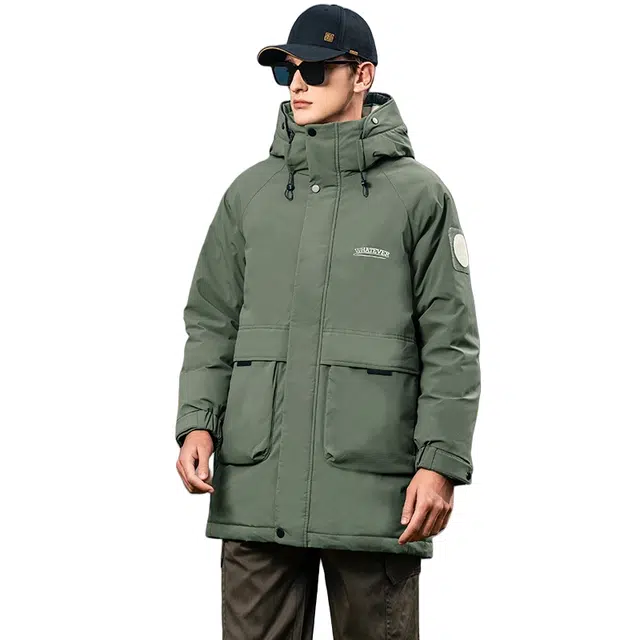 鸭鸭 户外工装系列 连帽时尚韩版加厚休闲运动中长款羽绒服 男女同款