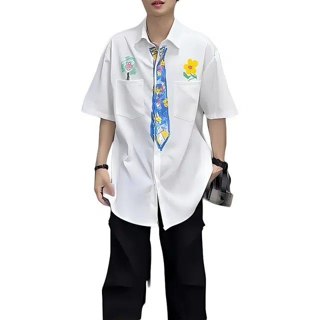 单爵 涂鸦通勤潮流设计感短袖衬衫 男女同款