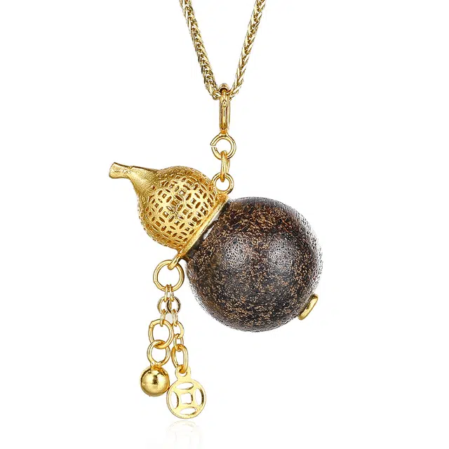 翠雅金楼 文玩新中式国潮复古高级感小众设计 福禄满满 檀木 项链 男女同款情侣款