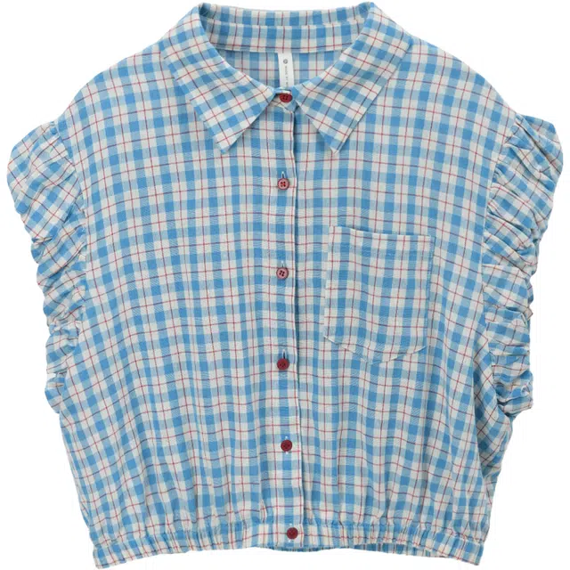 谜秀 泡泡袖设计感百搭格子常规短袖翻领法式衬衫 女款