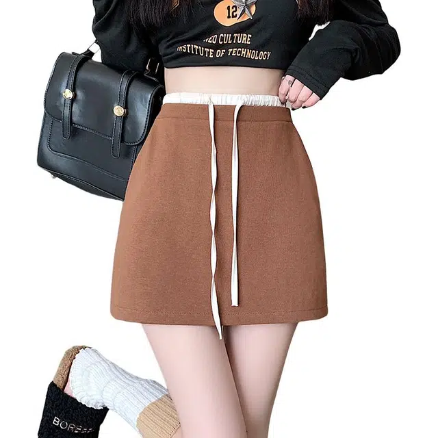 玄唐 纯色适中修身高腰休闲短裙 女款