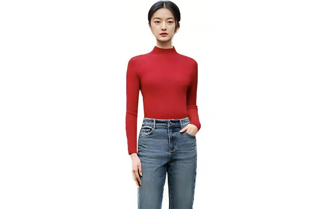 茵曼 纯色休闲半高领套头长袖毛衣 女款