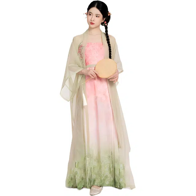 织造司 桃柳枝 汉元素宋长干寺国风渐变印花吊带马面连衣裙汉服 女款