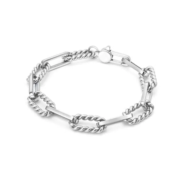 阿葱饰品 嘻哈街头个性麻花 时尚简约百搭粗犷环环相扣痞帅甜酷轻奢简约 钛钢 手链 男女同款情侣款