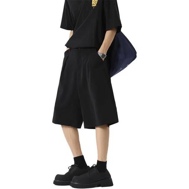 顶峰保罗 冰丝凉感透气直筒西装五分裤美式速干薄款宽松高级感潮牌运动百搭阔腿休闲短裤 男女同款