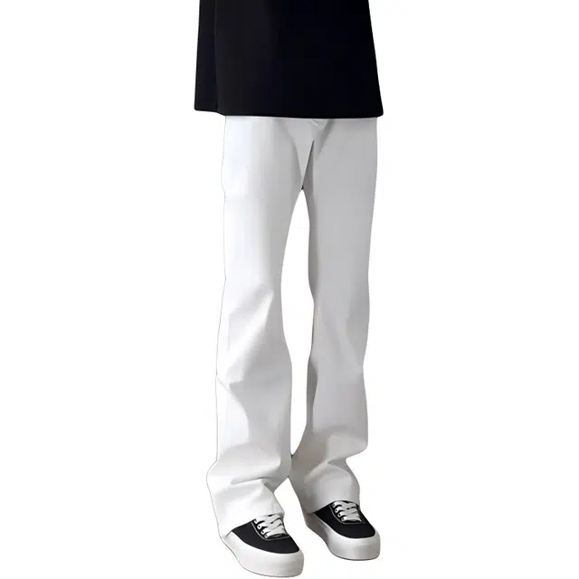 黑马漫画 薄款修身高级美式高街痞帅潮流百搭休闲微喇裤牛仔裤 男女同款 白色