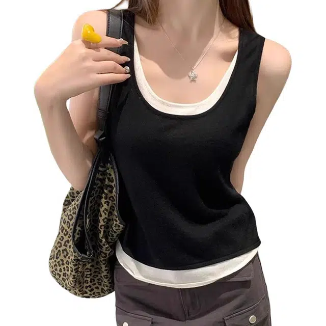 黑恐龙 韩系气质无袖外穿女气质甜美高级感上衣背心 女款