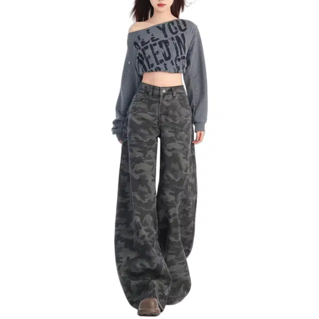 北极绒 美式阔腿高腰复古宽松显瘦高街直筒裤子牛仔裤 女款