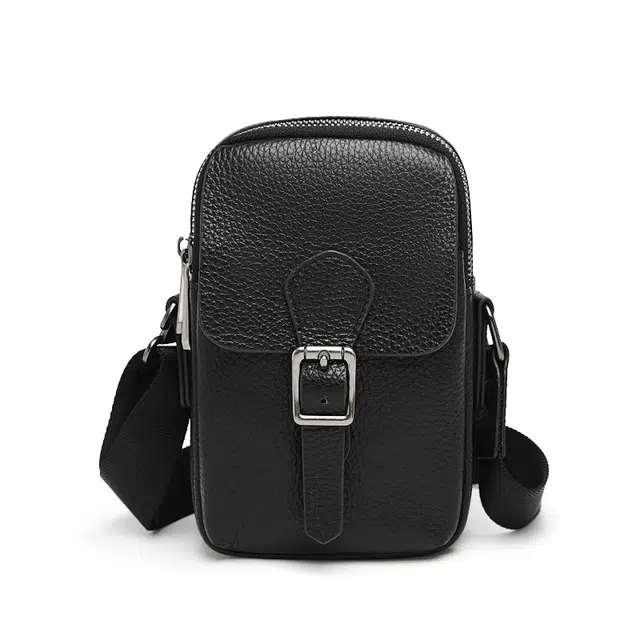 老人头 百搭日常通勤高级感轻便时尚 头层牛皮 斜挎包 男款 黑色