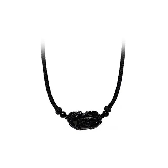 庆怡 黑曜石招财貔貅锁骨链 黑曜石 项链 男女同款情侣款