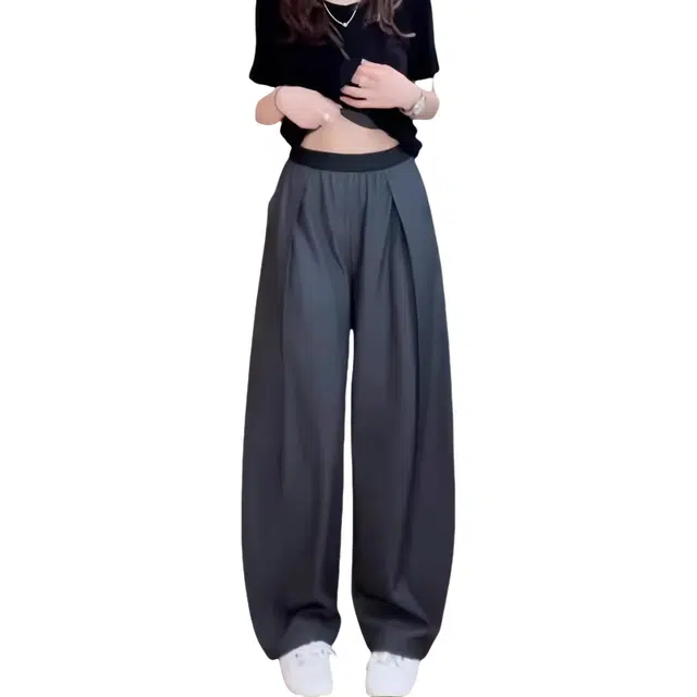 识恩 高腰直筒弯刀裤薄款阔腿裤遮肉显高裤子休闲裤 女款