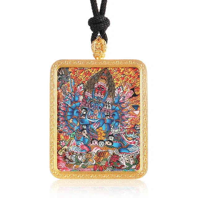 喃呢 精工手绘藏式热贡唐卡无畏金刚大威德金刚护身降魔蛇年招财转运来财新中式国风国潮旺福平安吉祥好运 铜合金 项链 男女同款情侣款