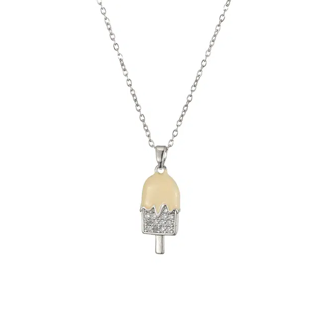 前方大荒野 镶钻雪糕锁骨链亮银色冰淇淋萌趣可爱甜美迷人小清新精致小巧小众设计日常通勤百搭时髦气质 锆石 项链 女款