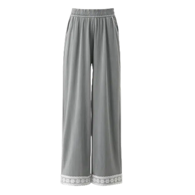 识恩 简约百搭时尚蕾丝花边牛仔阔腿裤女春秋高腰显瘦直筒裤休闲裤 女款