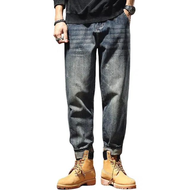 格蓝鹿 春季 美式复古宽松潮牌高街直筒裤牛仔裤 男女同款 蓝色