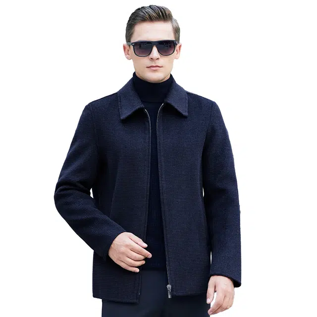 富铤 极简主义纯色双面呢翻领挺括有型防风保暖毛呢夹克外套 男款 兰格