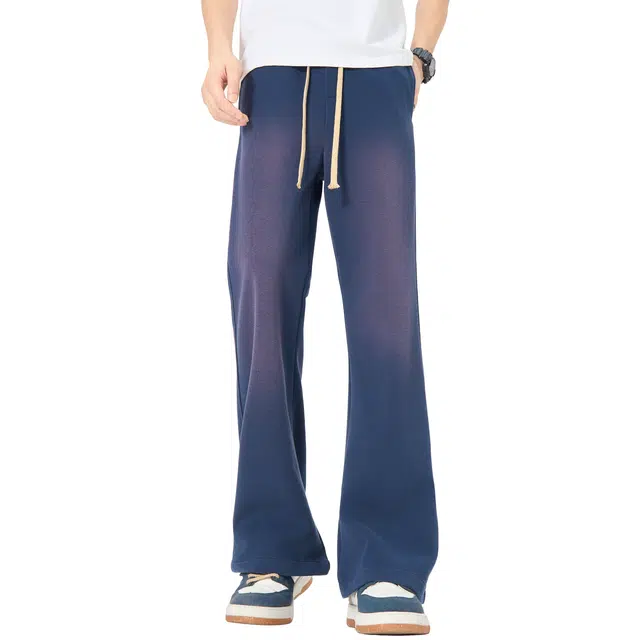 帕丁顿熊 美式高街复古渐变水洗做旧宽松抽绳百搭垂感直筒微喇叭针织运动裤 男女同款