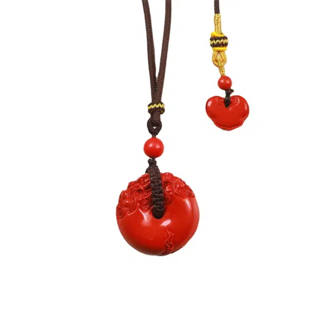 匠锁心玉 貔貅平安扣 新中式 国潮国风 简约轻奢高级感 再造辰砂朱砂 玉石项链 男女同款情侣款