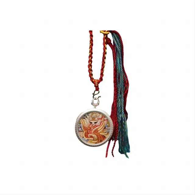 玉临门 国风民族风招桃花人缘提升魅力凤九圆形唐卡热工手绘 合金 项链 男女同款情侣款 送 男 女朋友 七 夕礼 物 礼盒包装