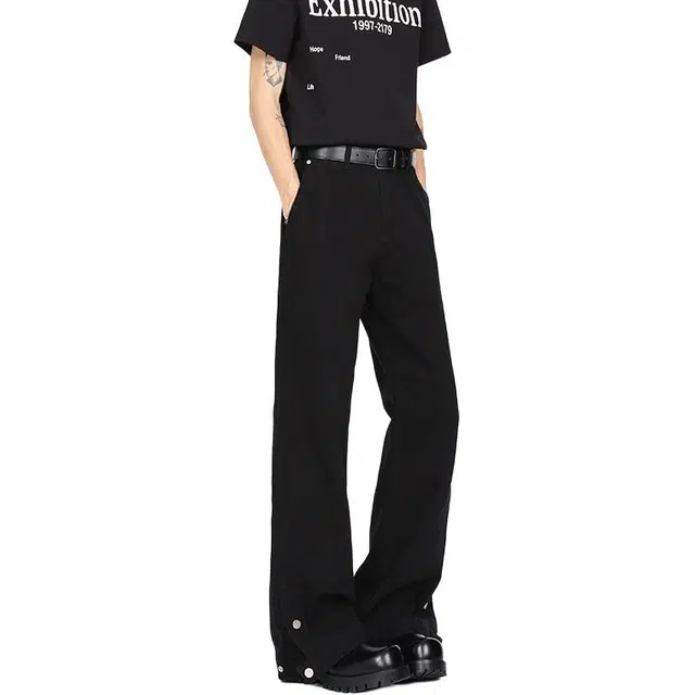 黑马漫画 铆钉微喇薄款美式高街垂坠高级感休闲牛仔裤 男女同款