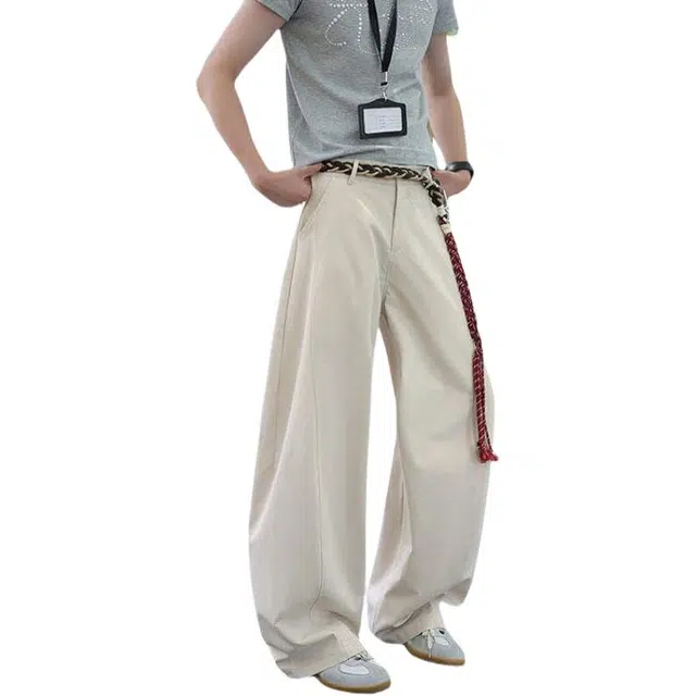 加荣 美式复古小众设计感弯刀宽松时尚简约显瘦直筒阔腿裤子休闲裤 男女同款