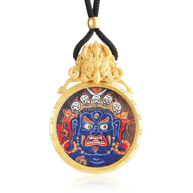 喃呢 精工手绘藏式热贡唐卡无畏金刚六臂玛哈嘎拉蛇年招财转运来财 新中式国风国潮旺福平安吉祥好运 铜合金 项链 男女同款情侣款