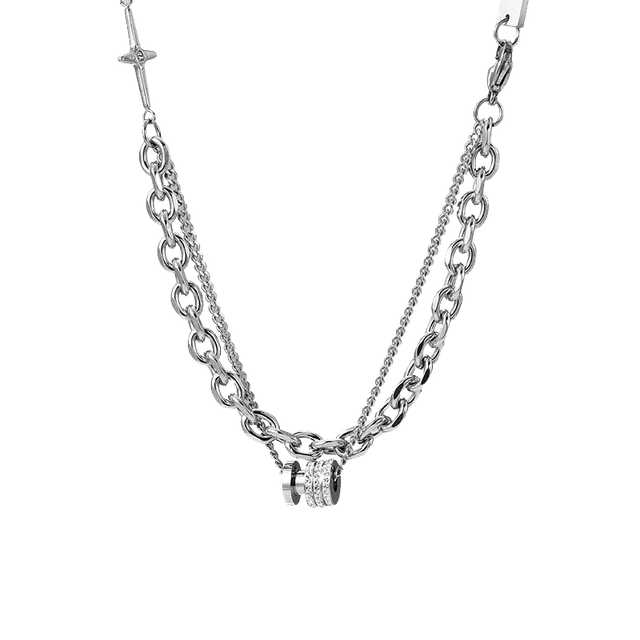 暖瞳 双层拼接古巴链转运珠叠戴小蛮腰潮流个性轻奢小众嘻哈高级感 钛钢 项链 男款