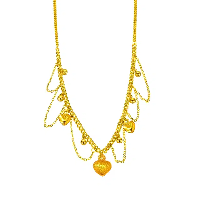 谧月珠宝 新中式蕾丝水滴丝绸流苏古法金套链久不掉色锁骨链镂空拉丝工艺爆闪时尚复古宫廷风好运 合金 项链 女款