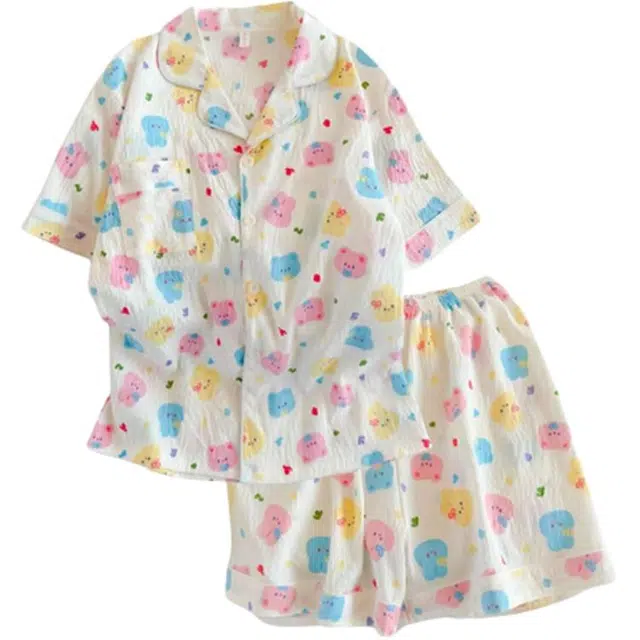 顶瓜瓜 夏季女透气舒适简约柔软可爱家居服睡衣套装 女款