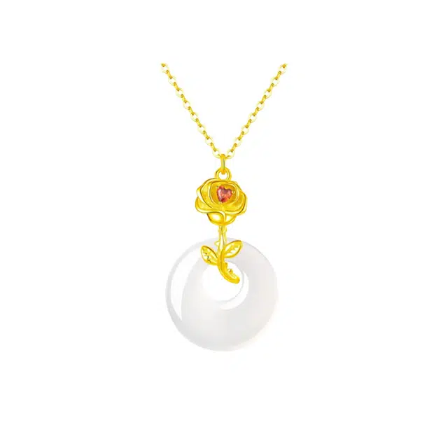 重庆金店 玫瑰平安扣 简约日常精致时尚轻奢优雅大气高级小清新甜美浪漫小众设计韩式个性法式温柔风#好运 琉璃 项链 男女同款情侣款