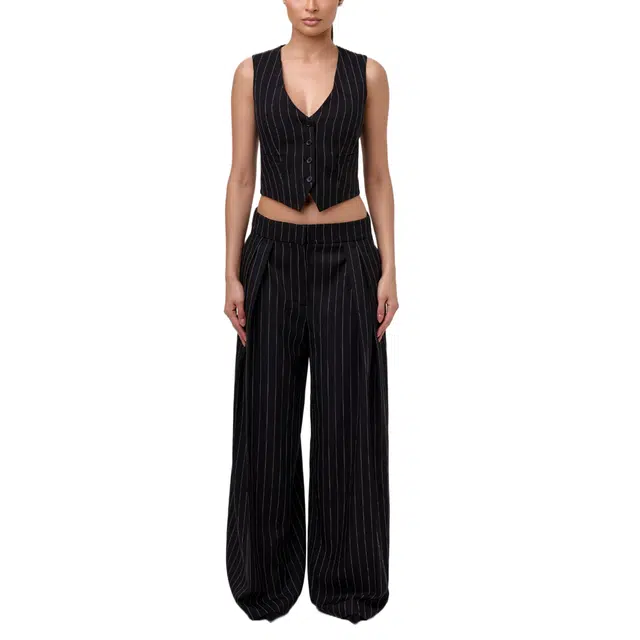 NAKED WARDROBE Pinstripe Suited Wide-Leg Pant Suiting