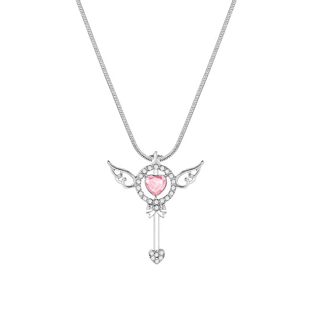 迷颂玛 天使魔法棒 粉色甜美少女心 浪漫小众设计 合金 项链 女款