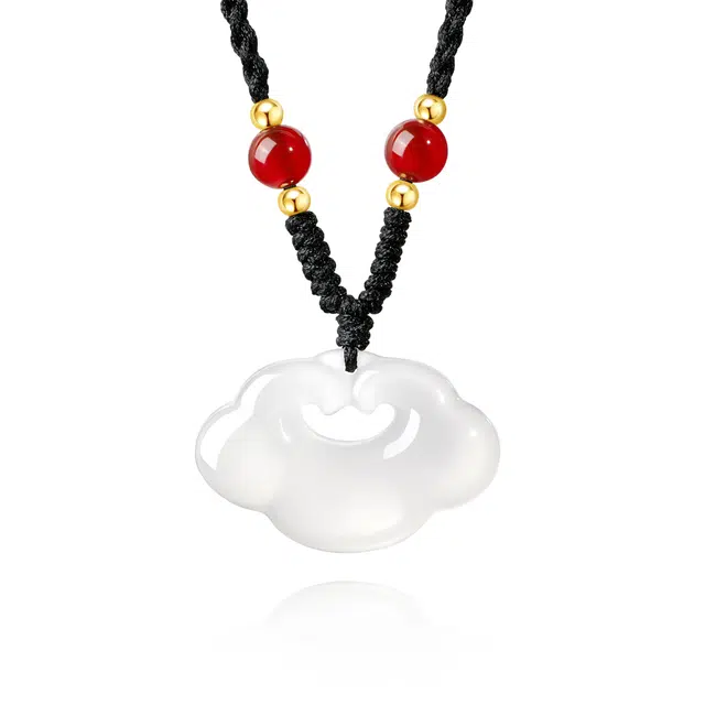 【吉祥如意】中国黄金 珍·尚银 玉见如意平安锁吊坠 新中式古风国潮锁骨链 小众轻奢 简约百搭 礼盒 玉髓 玉石项链 男女同款情侣款