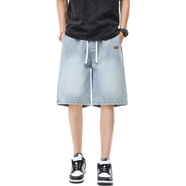 【dme】 复古潮流宽松系带五分时尚百搭牛仔短裤 男女同款