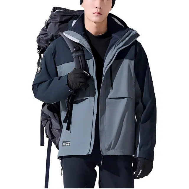 探路者  休闲舒适户外三合一  防水透气保暖防泼水冲锋衣 男款 青灰蓝\蓝色