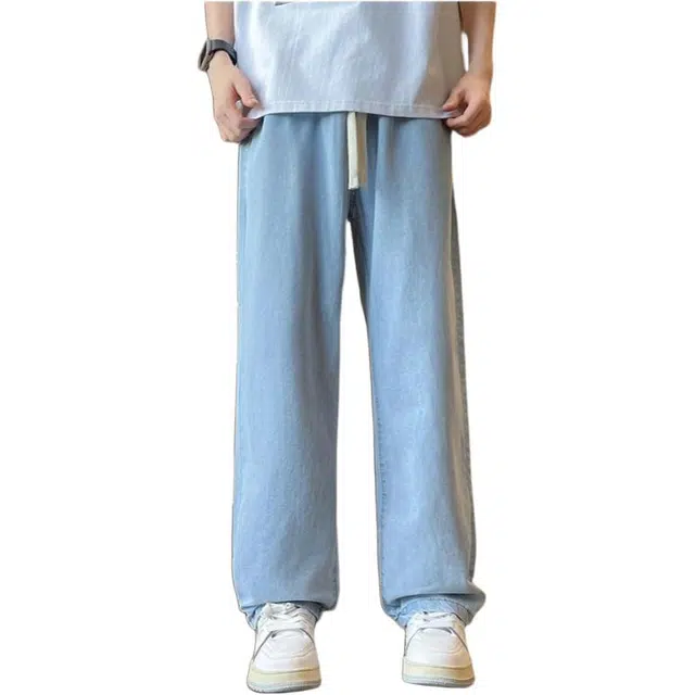 宝米卡 夏超薄冰凉港风宽松直筒休闲潮流抽绳牛仔裤 男女同款