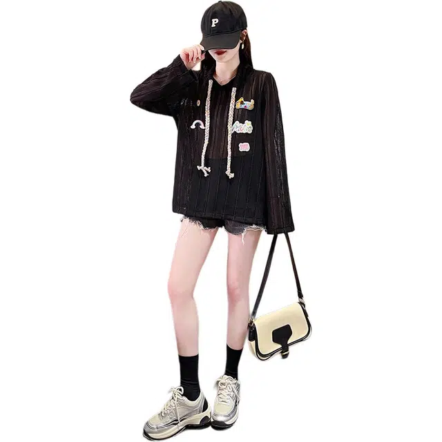 水中花 清凉镂空条纹罩衫薄防晒上衣针织衫 女款