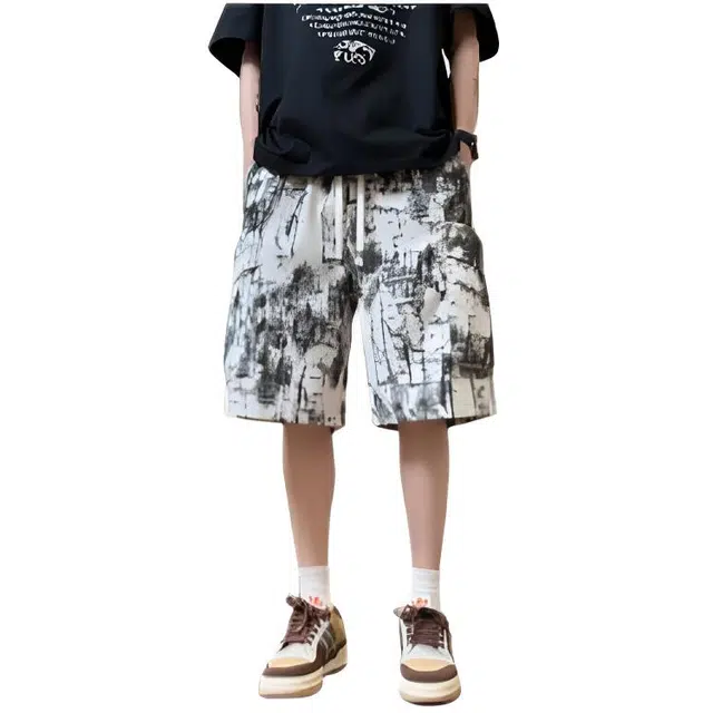 木木兔 美式潮流百搭扎染五分裤休闲短裤 男款