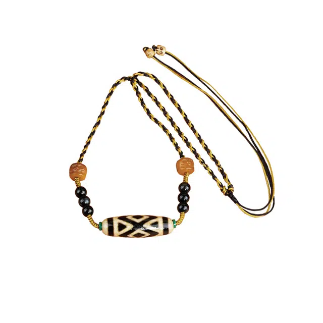 玉临门 新中式复古藏式三眼天珠 玛瑙 项链 男女同款情侣款 附礼盒