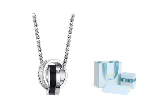 银千惠 男士项链 男生钛钢国潮嘻哈胜利星环学生简约时尚质感礼物小众设计街头百搭 礼盒装