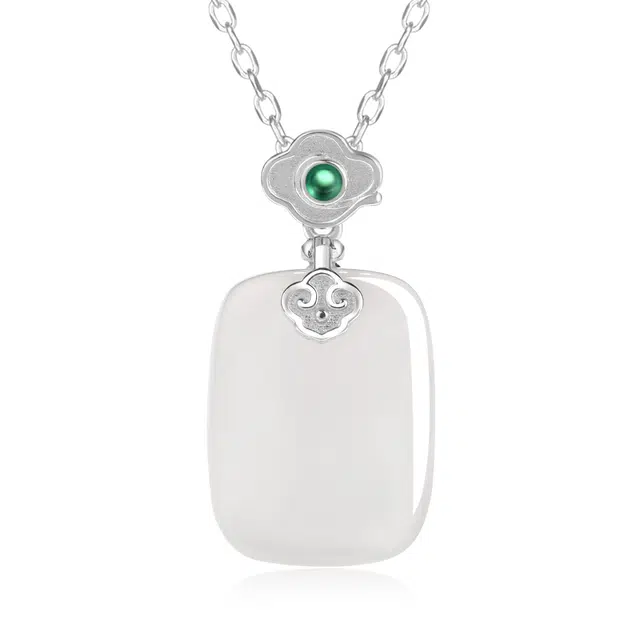 帝苏行 玉洁祥云无事牌 新中式国潮 吉祥如意平安顺遂 好运 简约小众设计  玉髓 项链 男女同款情侣款