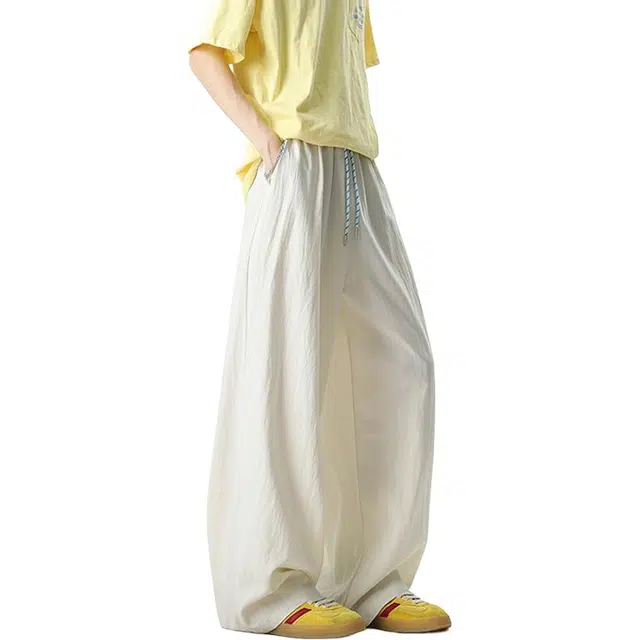 佐菲利 美式复古拼接冰丝裤子高腰显瘦百搭拖地长裤休闲裤 男女同款