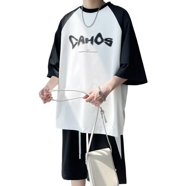 佐菲利 美式复古撞色拼接短袖凉感透气薄款宽松篮球服短裤休闲运动套装 男款