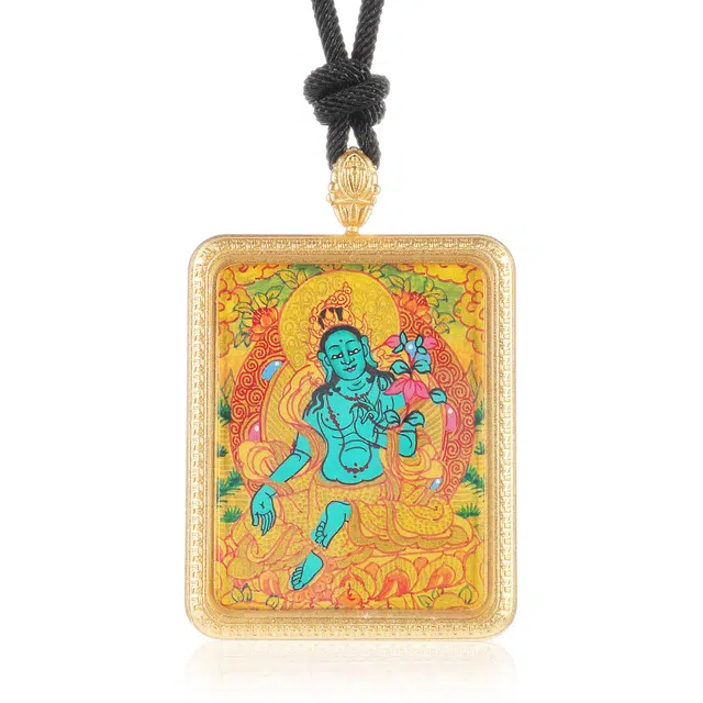 喃呢 精工手绘藏式热贡金唐卡见者吉祥盛世绿度母观音守护转运 新中式国风国潮平安好运 铜合金 项链 男女同款情侣款