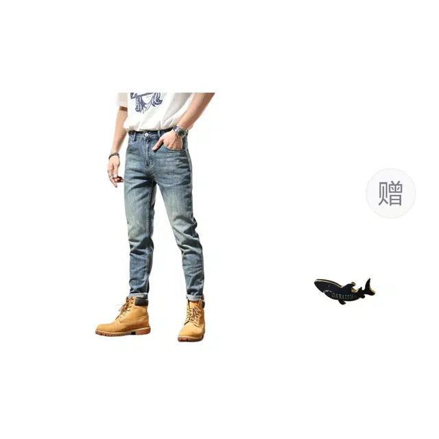 大白鲨 修身小脚高端中腰长裤牛仔裤 男款